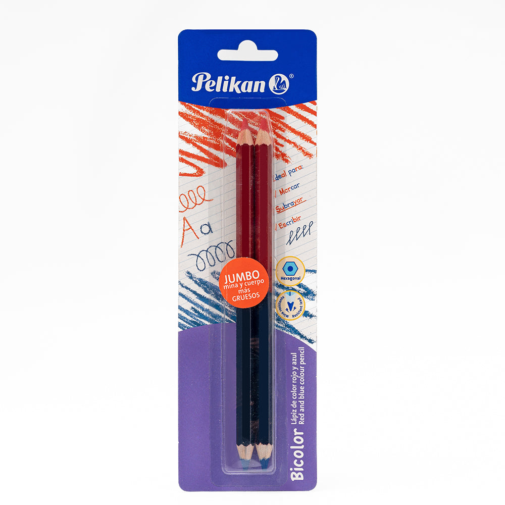 Lápiz Bicolor Pelikan Rojo Y Azul - Mina 3 Mm, Agarre Triangular Ergonómico, Ideal Para Escuela Y Oficina